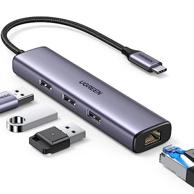Afbeelding van UGREEN USB C Hub met Gigabit Ethernet Adapter Netwerk 1000Mbps 3 3.0 poorten Compatibel MacBook Air/Pro, iPad Pro/Air, Surface Pro 7, XPS 13 Book etc.
