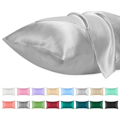 Afbeelding van Lirex 2 Pack Satijnen Kussenslopen, Standaard Formaat Zacht Effen Kleur Microfiber Kussensloop, Envelop Sluiting Kreukvrij Vervagingsbestendig Ademend (40x70 cm, Lichtgrijze)