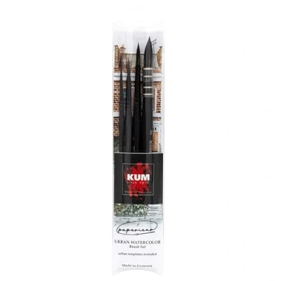 Afbeelding van KUM 5146916 Penselen Set 4 stuks, kunstenaarspenselen voor aquarel schilderen, Urban Watercolor Brush