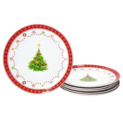 Afbeelding van MamboCat Kerstdroom Set van 6 gebakborden, Ø 26,8 cm, grote porseleinen platte borden voor personen met kerstdecoratie, eetborden koekjes en dergelijke, servies Kerstmis, advent