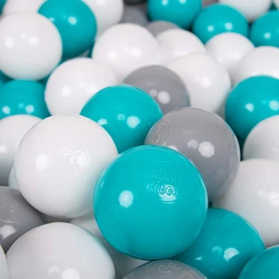Afbeelding van KiddyMoon 300 ∅ 7cm kinderballen speelballen voor ballenbad baby plastic ballen made in eu, grijs/wit/turquoise