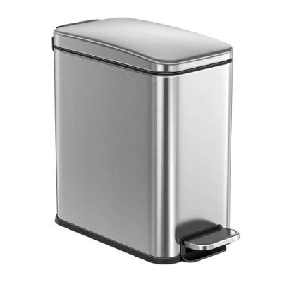 Afbeelding van SONGMICS Cosmetica emmer en toiletborstelset, 10 liter, vuilnisemmer badkamer, met deksel, pedaalemmer, kleine afvalemmer klein, smal voor ruimtes, staal, softclose, zilver LTB561E10