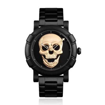 Afbeelding van LGT JWLS Herenhorloge &#039;3D Skull Goud&#039; Zwarte Band en Behuizing