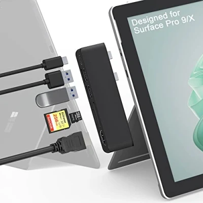 Afbeelding van Surface Pro 9 Accessoires, Hub Docking Station met 4K HDMI, USB C Thunerbolt 4 (display + data PD), 3.0 x 2, SD TF kaartsleuf, Triple Display voor Microsoft 9/X