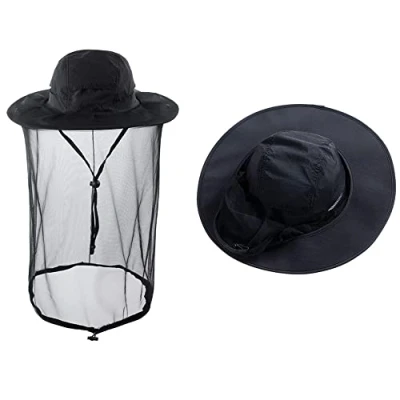 Afbeelding van HunterBee Klamboe hoed Bug Insect Hoeden met Netting Imker Bijenteelt bij Sluier Safari Wandelen Tuinieren mesh Cap Hood, Zwart