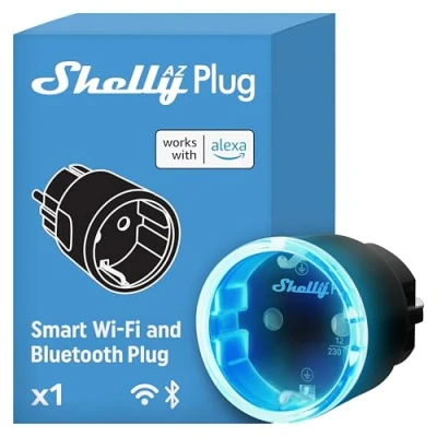 Afbeelding van Shelly AZ Plug Zwart, WiFi &amp; Bluetooth gestuurd slim stopcontact met stroombewaking, frustratievrije installatie, werkt Alexa, domotica, stembediening, geen hub nodig