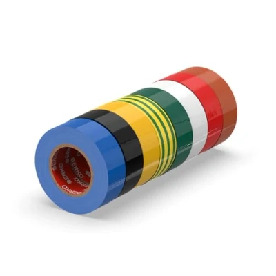 Afbeelding van ERKO PVC isolatietape set 19 mm x 20 m reparatie van elektrische leidingen, zeer flexibel met sterke kleefkracht, chemisch bestendig, multicolor, verpakking 8 stuks, polyvinylchloride