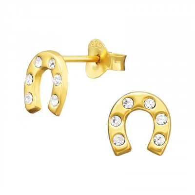 Afbeelding van Oorbellen meisje Zilveren kinderoorbellen Gold plated oorstekers, hoefijzers met kristallen