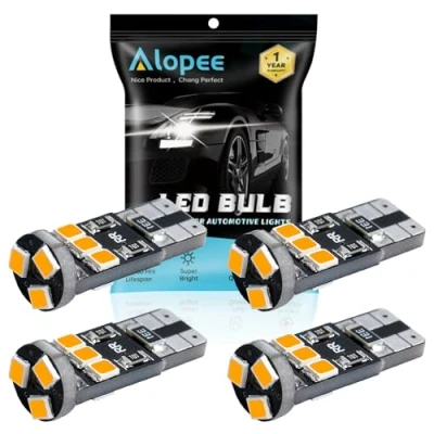 Afbeelding van Alopee 4 Pack T10 501 W5w Amber/Geel Canbus Foutvrije LED gloeilampen, 9 SMD 2835 Chipsets Auto Vervanging Lamp Voor 194 168 2825 Kaart Dome Courtesy Kentekenplaat Side Marker Light (12V)