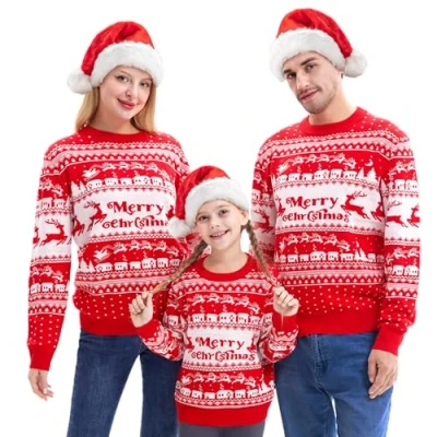 Afbeelding van Giggling Getup Bijpassende familie kersttrui, schattige gebreide kersttrui met lange mouwen, zwarte lelijke herenrood, L