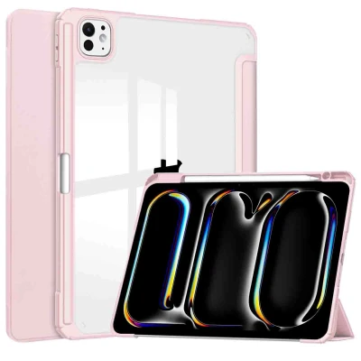Afbeelding van iPad Pro 13 (2024) M4 Hoes: iMoshion Trifold Hardcase Bookcase Shockproof/Valbescherming Hardcase,Bookcase Roze Kunststof Tablet Hoezen