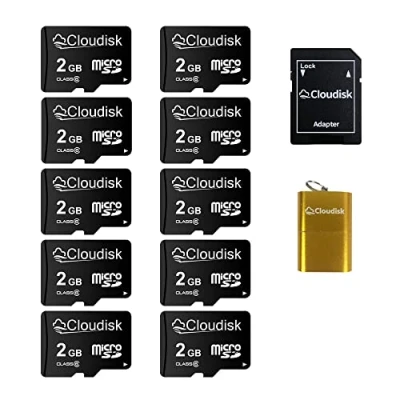 Afbeelding van Cloudisk Pack van 10 2 GB micro SD kaart met MicroSD adapter kaartlezer geheugenkaart (2 GB)