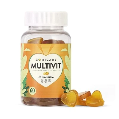 Afbeelding van Gomicare Suikervrije Gummies Multivitamine 14 Vitaminen en Mineralen Vitamine C, D, B12, A, B6 E 60 Vegan Zonder Gluten of Lactose