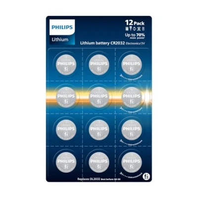 Afbeelding van Philips Lithium CR2032 3 Volt batterijen, ideaal voor sleutelhangers en rekenmachines, 12 stuks