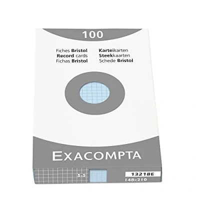 Afbeelding van Exacompta 13218E Verpakking (met 100 indexkaarten, ongeperforeerd DIN A5, 148 x 210 mm, 205 g, geruit, ideaal voor school), 1 stuk verpakt azuurblauw