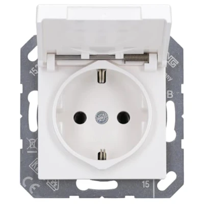 Afbeelding van Jung 1520 BFKL WW Schuko stopcontact 16 A 250 V onbreekbaar met klapdeksel serie AS 500 alpinewit
