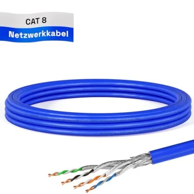Afbeelding van HB DIGITAL 5m Cat 8.1 netwerkkabel, installatiekabel, datakabel, ethernet, LAN kabel, Cat.8 tot 40 Gbit/s, koper S/FTP 2000 MHz, PIMF LSZH Cat8, halogeenvrij, RoHS compliant AWG 22/1, blauw