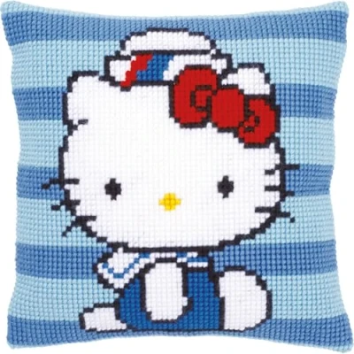 Afbeelding van Hello Kitty in marine Kruissteekkussen pakket
