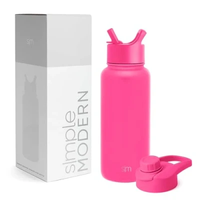 Afbeelding van Simple Modern Waterfles met rietje en Chug deksel, vacuüm geïsoleerde roestvrijstalen metalen thermosflessen Herbruikbare lekvrije BPA vrije fles voor sport Summit Collection 32 oz, Raspberry