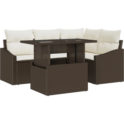 Afbeelding van vidaXL Tuin Sofa Set van 5 Bruin Rattan Hoek Rechthoekig
