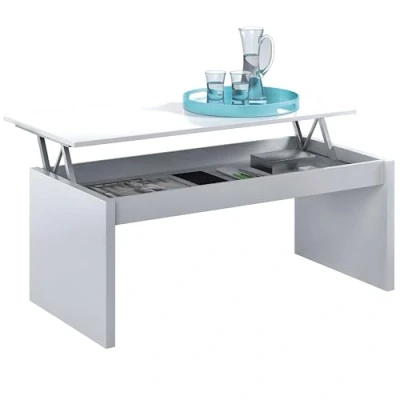 Afbeelding van Verhoogde salontafel, Zenit model, eetkamertafel, glanzend witte afwerking, afmetingen: 102 cm (breedte) x 43/54 (hoogte) 50 (diepte)