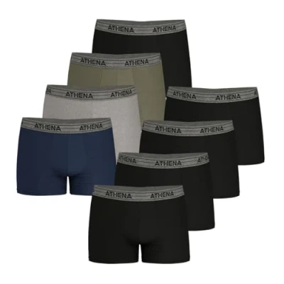 Afbeelding van Athena Set van 8 boxershorts voor heren Ecopack stretchkatoen Oeko Tex label ergonomische pasvorm, voering voor, comfort en grip marineblauw gemêleerd grijs kaki zwart,