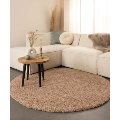Afbeelding van Hoogpolig Vloerkleed Shaggy Trend Effen Rond Beige 200 Cm