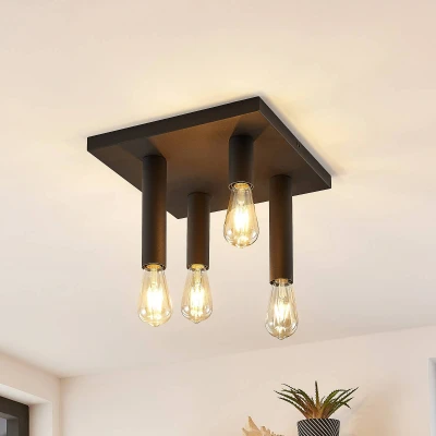 Afbeelding van Lindby plafondlamp 4 lichts ijzer H: 23 cm E27 mat zwart