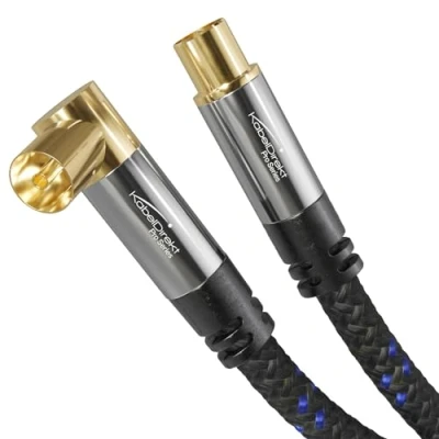 Afbeelding van KabelDirekt Antennekabel 5 m gevlochten (75 Ohm, 90 haakse coax bus W &gt; rechte stekker M, kabel geschikt voor tv, HDTV, radio, DVB T2, C, S, S2, stekker)