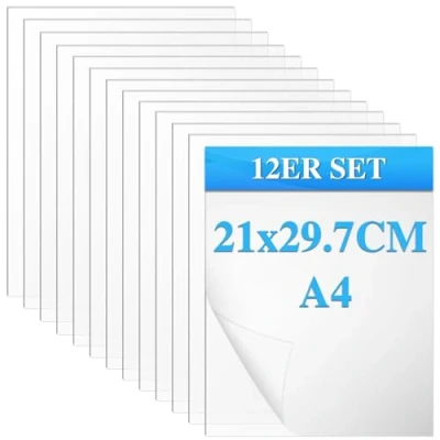 Afbeelding van PLAPOT 12 stuks plexiglasplaten, 1 mm, A4, transparant acrylglas, transparante plexiglasplaten voor Househld decoratie, display, fotolijst, schilderij