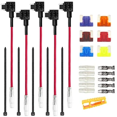 Afbeelding van Aiqeer 5 Stuks 12V / 24V Laag Profiel Add a Circuit Zekering Adapter, Auto Piggyback Zekeringhouder met 16 AWG Draad, Gratis 6 Micro Bladzekeringen en Zekeringtrekker (Butt Terminal)