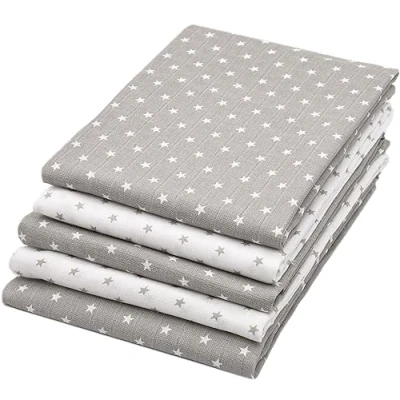 Afbeelding van ZOLLNER set van 5 spuwdoeken sterren 3x grijs 2x wit, 80x80 cm, met geschenkdoosje