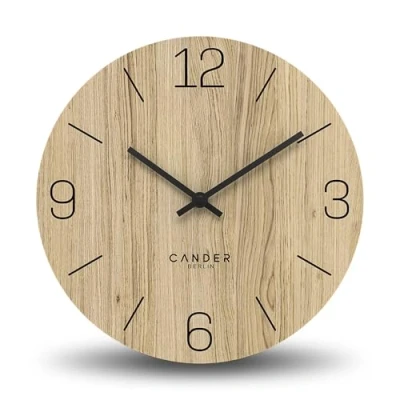 Afbeelding van Cander Berlin MNU 2725 D wandklok hout stil 25 cm modern eiken fineer vintage zonder tikkende geluiden keuken woonkamer analoog