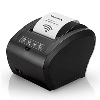Afbeelding van [Wifi printer] Wifi Thermische Bonprinter 80 MM POS printer MUNBYN met USB Seriële Ethernet poort voor Restaurant, Winkel, Thuiswerk Witte Kleur ESC/POS Supoort Linux Windows