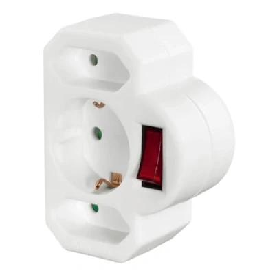 Afbeelding van Hama Stopcontactadapter 3 Voud. 1X Geaard Stopcontact 2X Euro Schakelaar Wit