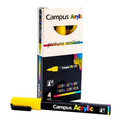 Afbeelding van Campus Acrylstiften, verpakking met 2 mm ronde punt, permanente marker op waterbasis, ondoorzichtig en sneldrogend (geel)