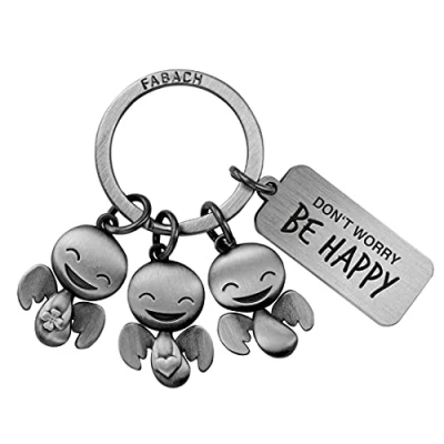 Afbeelding van FABACH Don&#039;t Worry be Happy Sleutelhanger met gravure, geluksengel, cadeau, engel, geluksbrenger, motivatie, antiek zilver, Eén maat, Klassiek