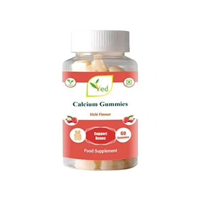 Afbeelding van Ved Calcium Gummies; Chews Litchi Smaak, &amp; Vitamine D Gummies, Vegetarisch Veganistisch Gezondheidssupplement 60 30 Dagen Levering