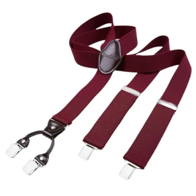 Afbeelding van DonDon herenbretels 3,5 cm breed 4 clips van bruin leer in Y vorm elastisch en verstelbaar bordeaux rood