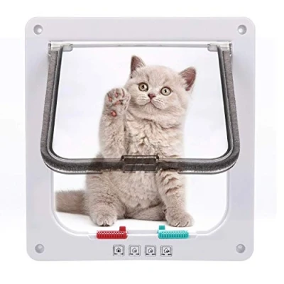 Afbeelding van Sailnovo Kattenklep 4 manieren vergrendelen deurklep voor huisdieren 23,5 x 25 5,5 cm, huisdierdeurset katten en kleine honden met telescopisch frame, gemakkelijk te installeren (M: 16 15,7 cm B H), wit)