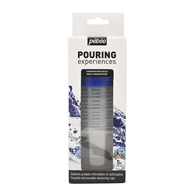 Afbeelding van Pebeo Pébéo Pouring Experiences Afsluitbare meetset van 5 gegradueerde 120 ml hersluitbare en herbruikbare bekers met deksel Fluid Art, stuks