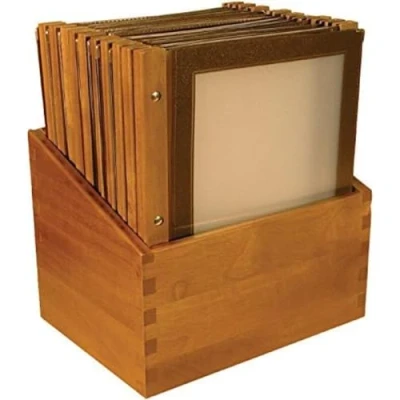 Afbeelding van Securit menumappen set met houten box A4 bruin (20 stuks)