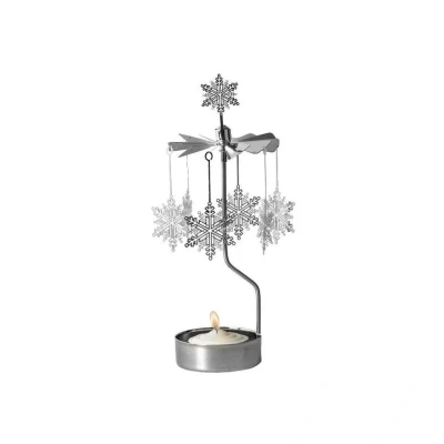 Afbeelding van Pluto Produkter Waxinelichthouder Rotary Kerst Draaiend Sneeuwvlok Zilver Ø7x17cm