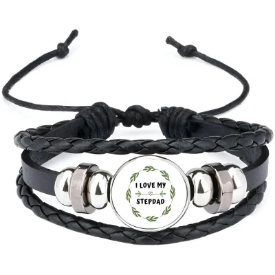 Afbeelding van Akyol i love my stepdad armband zwart Papa liefste stiefvader vader cadeautjes vaderdag verjaardag geschenk kado