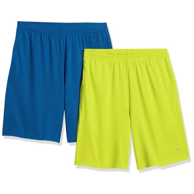 Afbeelding van Amazon Essentials Performance Tech losse fit shorts voor heren (verkrijgbaar in groot en lang), pak van 2, blauw/neon limoengroen, XX Large Big