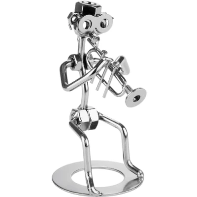 Afbeelding van BRUBAKER Schroevenbeeldje Muzikant met Trompet Handgemaakte Ijzeren Figuur Metal Man Trompetspeler Metalen Blaasmuzikant Decoratie Cadeau voor Trompettisten