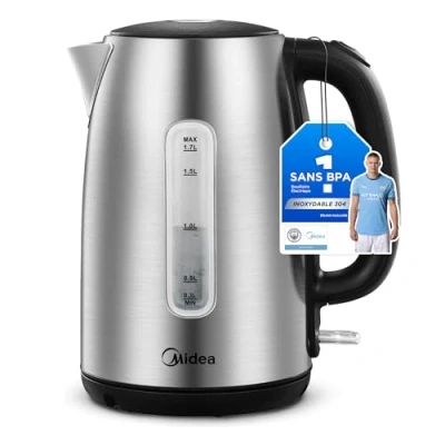 Afbeelding van Midea waterkoker, MK 17S30A2, roestvrij staal, 1,7 l, BPA vrije 2200 W snelkookfunctie, geïsoleerde handgreep met waterniveau indicator, led display, droogloopbeveiliging