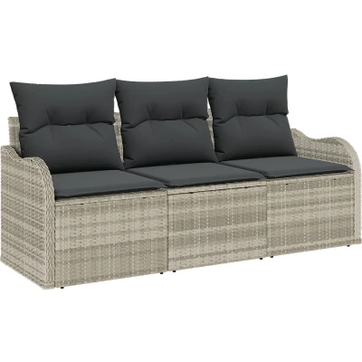 Afbeelding van vidaXL 3 delige Tuin Sofa Set met Kussens Lichtgrijs Poly Rattan, 2 zits Opslag &amp; Rattan