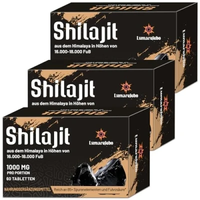 Afbeelding van Lumarejebo Shilajit Tabletten 30.000 Mg, 100% Pure Himalaya (1000 Mg per Portie), Rijk aan Meer Dan 85 Sporenmineralen En Fulvinezuur (180 Count(Pack of 3))