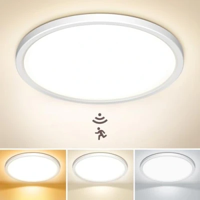 Afbeelding van NIBSHOOM plafondlamp met radar bewegingssensor, ronde led voor binnen, 24 W, schemersensor, 3000 K/4000 K/6500 K, IP44 bewegingsmelder, hal, kast, keuken en garage, 30 cm